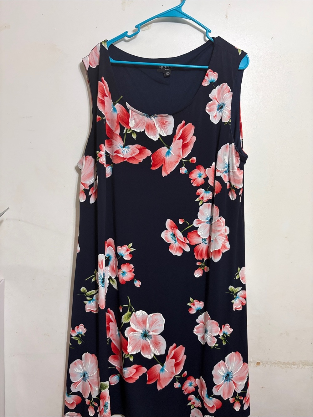 Perceptions Navy Floral Sleeveless Tunic with Coral and White Blooms
